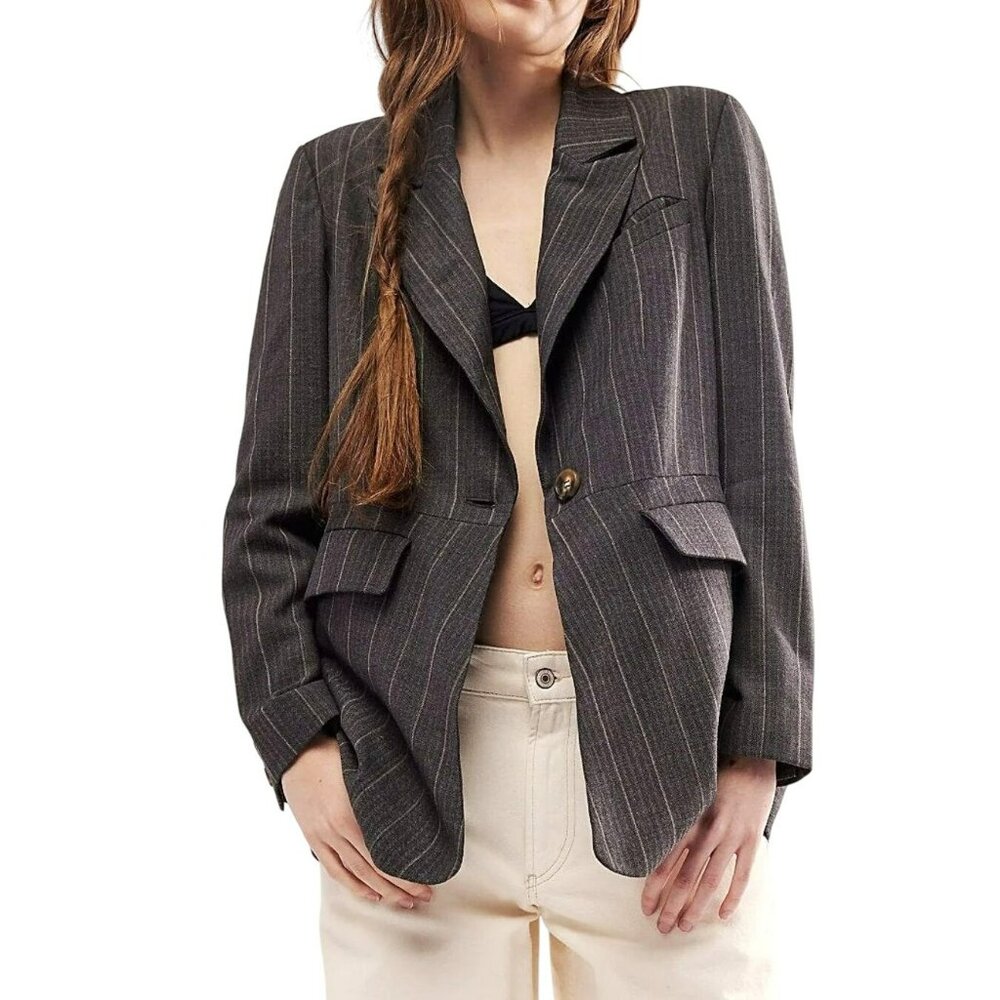 Free People Charcoal Pinstripe Blazer